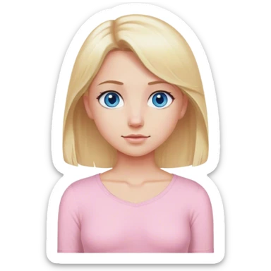 Chest length, blonde hair, blue eyed girl in light pink top sticker