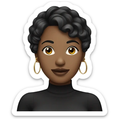 black woman with black curled short bob and a nice top sticker