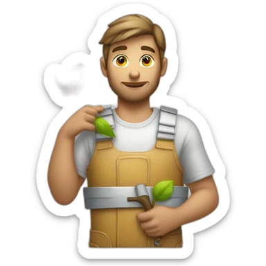 White apple picker with a collecting tank on his chest sticker