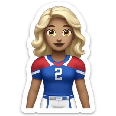 Girl with blond black hair and white skin wearing crimson and ultramarine football uniforms sticker