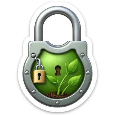 A seed germinating with a sprout sticking out of it in the shape of a pad lock  sticker