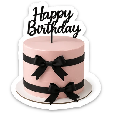 Pink birthday cake with black ribbons, remove background sticker