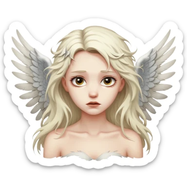 Female angel with torn wings, exposed collarbones, sorrow and lust intertwined sticker