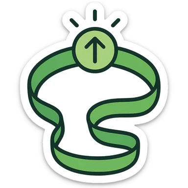 stylized green power ring called Elasticity, with a flexible, bending band, glowing softly, icon style sticker