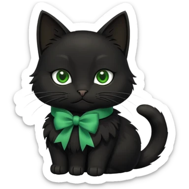 A black cat with sly green eyes and a white bow around its neck sticker