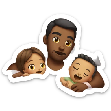 baby lying in bed with mom and dad sticker