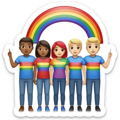 a huge group of people with the same matching shirts. and a rainbow flags behind  sticker