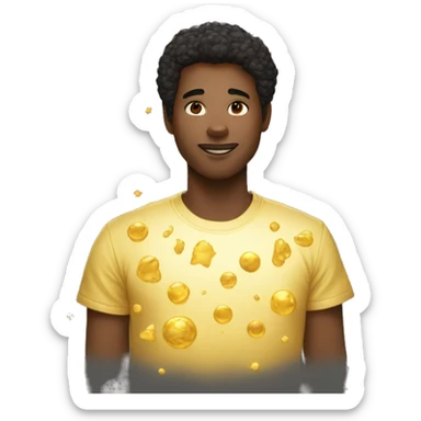 Person wearing t shirt filled with golden galaxies sticker