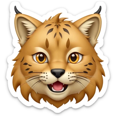 Cinematic-Comical-Lynx-Portrait-Emoji – Head tilted dramatically with an exaggeratedly amused expression, featuring a thick, tufted golden-brown coat with striking black ear tufts, wide, expressive amber eyes filled with playful disbelief. sticker