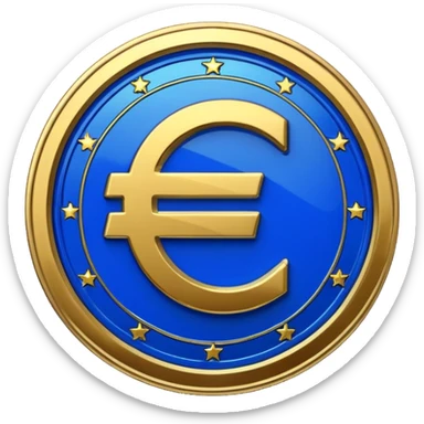 Euro coin digitalization with futuristic and shiny blue glossy circuit style sticker