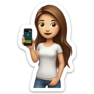 girl with the long brown hair is playing in a game on mobile phone sticker