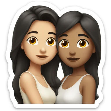 Lesbians kissing. Long dark hair and whit skin color. sticker