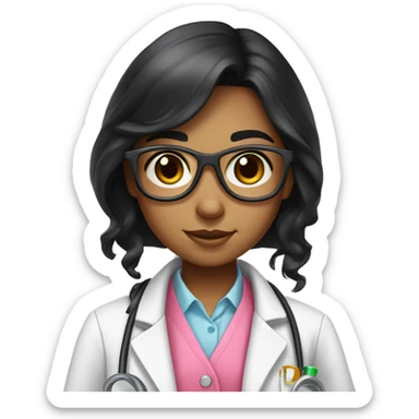 Young Girly scientist with long black hair and medium skin tone with pink accents sticker