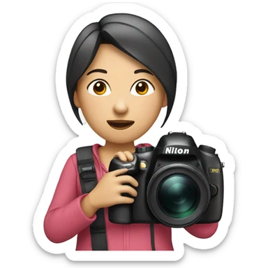 asian woman holding a nikon camera sticker