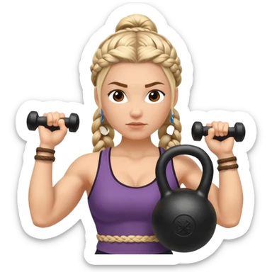Una Kettlebell con la parte delantera con una vikinga que sea mujer con trenzas sticker