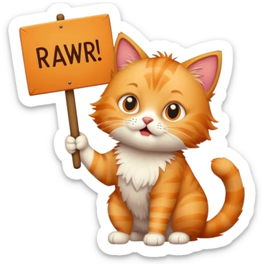 Cat with sign that says rawr sticker