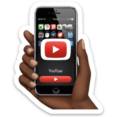 African American hand holding iPhone on YouTube app showing video views sticker