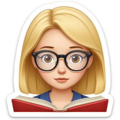 Girl with glasses focused on reading a storybook sticker