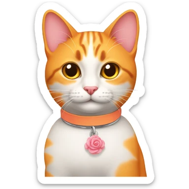 Gato naranja con collar rosa tierno  sticker
