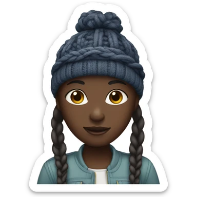 Dark skin girl with braids and a beanie sticker