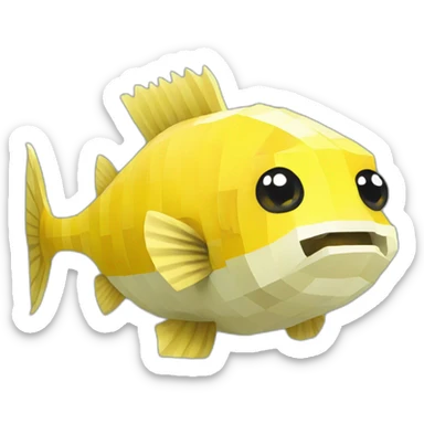 yellow fugu fish in minecraft style sticker