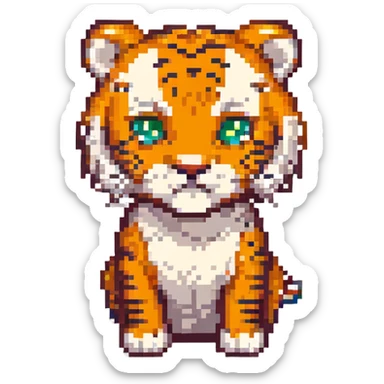 pixel art style tiger, chibi proportions, cute and small sticker
