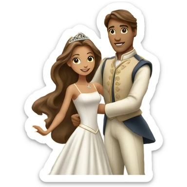 a princess with long brown hair and tan skin  dancing with a prince sticker