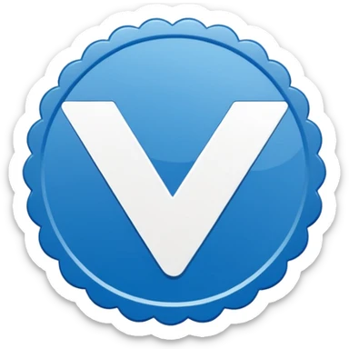 Flat blue verification badge emoji, scalloped circular shape, bold white checkmark in center, clean vector style, no text, no gradient, transparent background, emoji icon. sticker