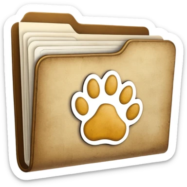 a folder of documents with a pawprint on it sticker