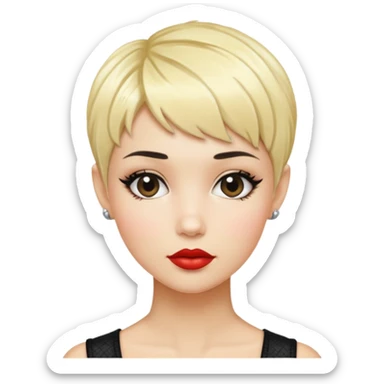 woman pixie cut blonde textured black hair shiny glossy lips sticker