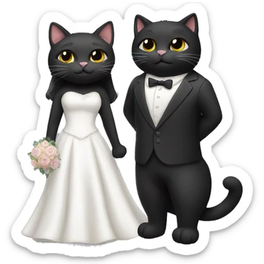Black cat wearing suit and white cat wearing wedding dress sticker