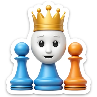 3D emoji style chess piece, cute glossy white king chess icon, soft rounded shapes, big expressive cartoon eyes, smooth plastic texture, vibrant colors, studio lighting, centered composition, transparent background, high resolution, minimal, modern emoji design, soft shadow, ultra detailed, 4k sticker