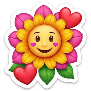 smiling flower surrounded by hearts and kisses sticker