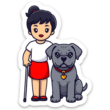 Fashionable girl with black hair and red lips with a Cane Corso dog sticker