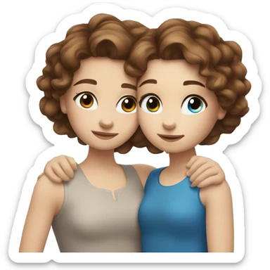 two girl cuddling brown wavy hair white skin and blue eyes sticker