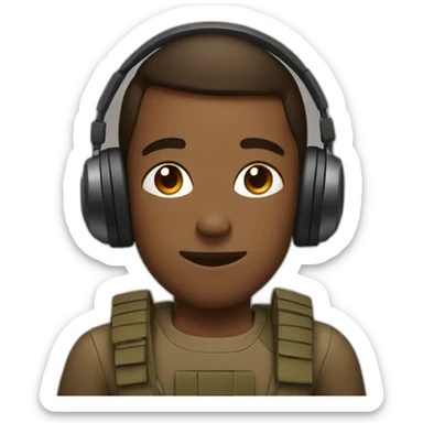 Brown Soldier wearing headphones with brown eyes sticker