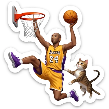 kobe bryant dunking over a flying cat sticker