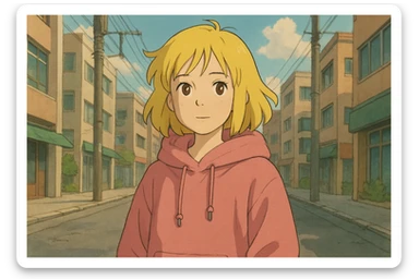 A girl yellow hair brown eyes pink Urban Heavy Loose Fit Hood Sweat sticker