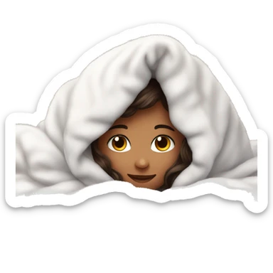 cute brunette teen cuddled in a fluffy white blanket sticker