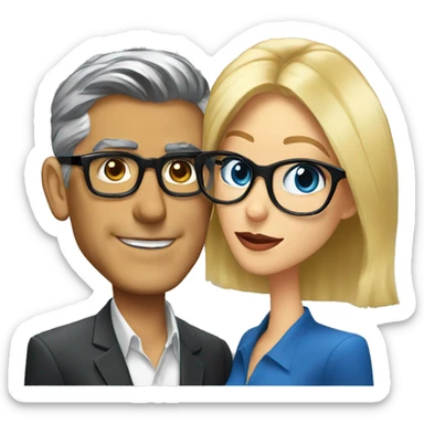  George Clooney and blonde woman with blue eyes and glasses kisses  sticker