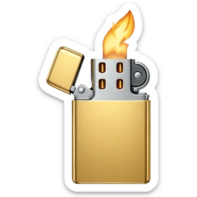 emoji icon of a golden metallic lighter minimalist white background sticker