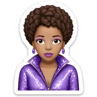 Macy Gray from Mary Mary with dark brown hair, pale lavender sequin outfit sticker