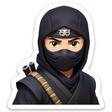 clash-of-clans-aesthetic_-cinematic-mysterious-male-ninja-portrait-emoji, rendered in a flat, vector-style with minimal shading and bold, simplified shapes, with a head slightly turned revealing intense, focused eyes, perched crouched next to an agile trained panther tiger with glossy fur moving silently through shadowed urban rooftops and moonlit alleyways. sticker