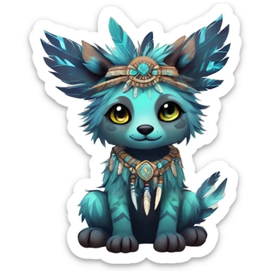 cute Kawaii edgy ethereal shy epic tribal fantasy animal fursona Fionbri creature by griffsnuff & LiLaiRa & Falvie with exotic colors with intricate patterns and feathers and headdress and necklace full body sticker