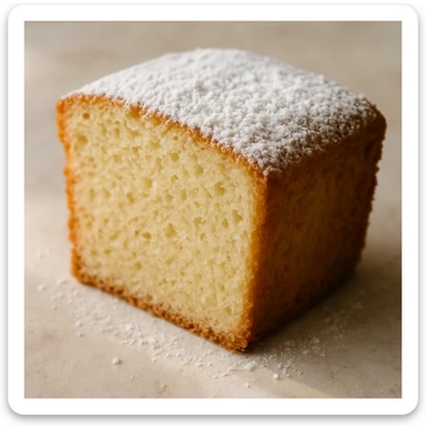 a slice of pound cake with a light dusting of powdered sugar sticker