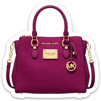 Hyper Realistic, Michael Kors dark raspberry color suede, logo bag, gold embellishments  sticker