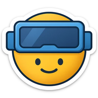 yellow face with blue robot visor, digital illustration sticker