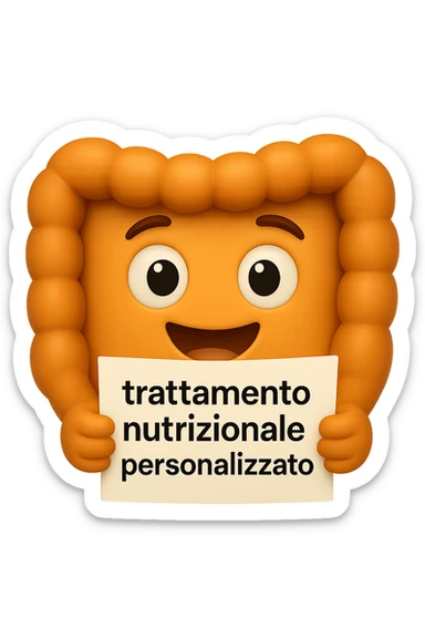 emoji stile iphone di un intestino felice che legge un foglio con la scritta "trattamento nutrizionale personalizzato", non fargli il naso, iperrealistico 4k sticker