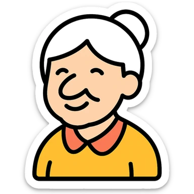 older woman with a big nose, smiling sticker