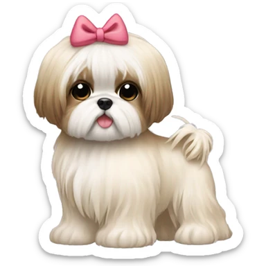 cream girl hugging cream long hair shih tzu with bow on head  sticker
